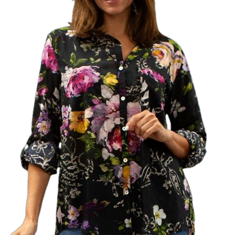 Kyla Seo Black Floral Button-Down Shirt - Multicolor Blooms
